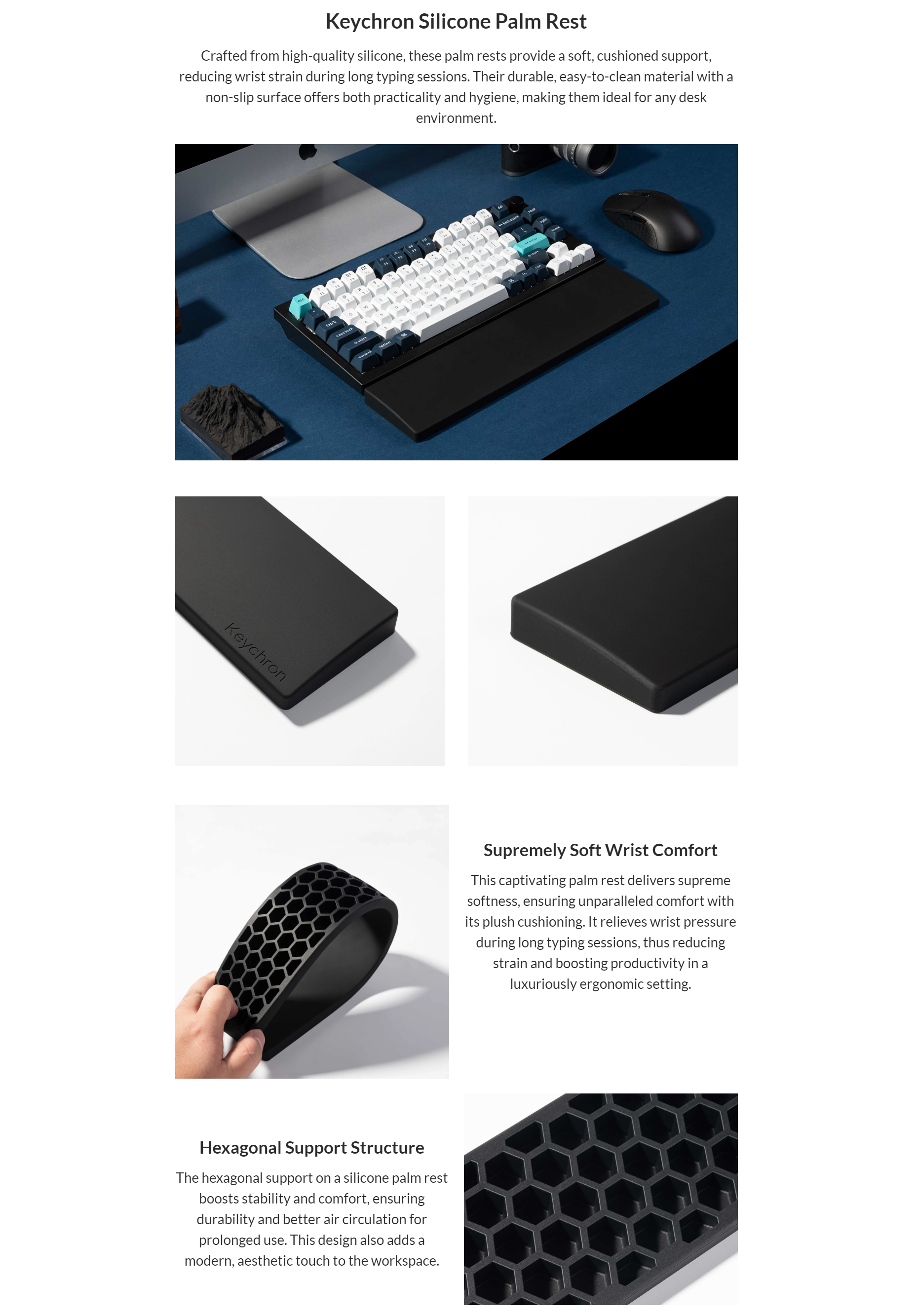 A large marketing image providing additional information about the product Keychron PR48 Silicone Palm Rest - Additional alt info not provided